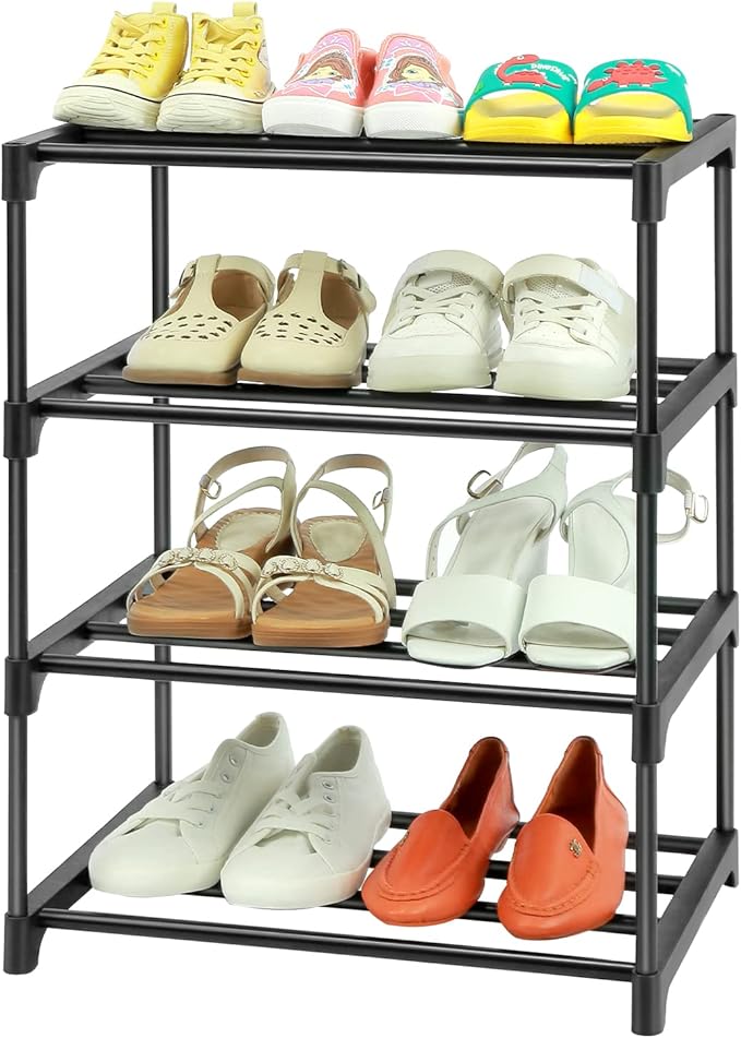HITHIM 4-Tier Small Shoe Racks, Narrow Shoe Rack for 6-8 Pairs Shoe Storage,Kids Shoe Racks for Small Place,Lightweight Stack