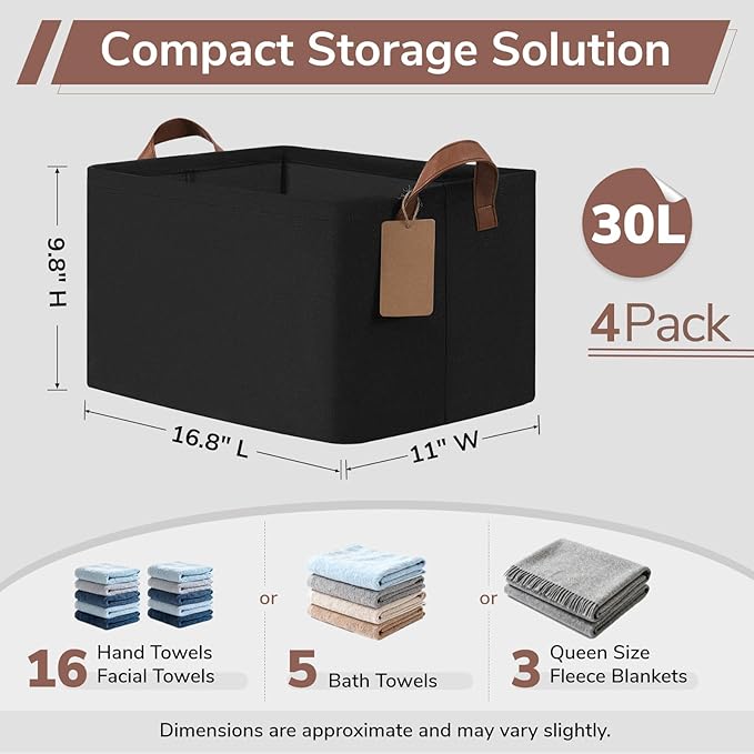 CHICVITA 4 Pack Large Storage Baskets for Shelves, Collapsible Shelf Baskets for Organizing, Fabric Closet Organizers and Sto