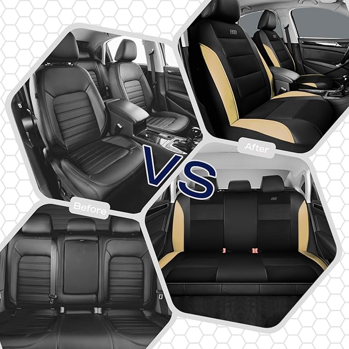 Skechers Aircooled & Memory Foam Seat Covers,Premium Leather with EVA Mesh Car Seat Covers,Seat Cover Full Sets,Airbag Compat