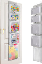 Woodoulogy Hanging Toy Storage over Door, Block Stuffed Animal Organizer Idea with 4 Removable Case Bag, Bi-Fold Closet Holde