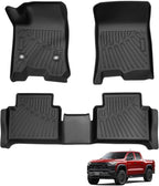 Powerty Floor Mats for 2023-2025 2026 Chevy Colorado/GMC Canyon Accessories, All Weather Car Liners TPE Truck Mats, 1st & 2nd Row Black