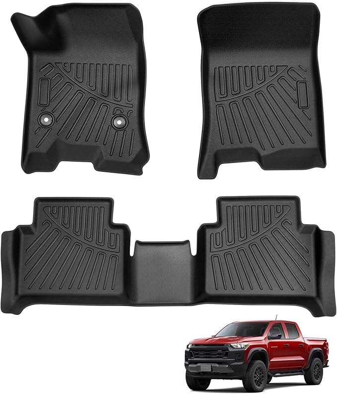 Powerty Floor Mats for 2023-2025 2026 Chevy Colorado/GMC Canyon Accessories, All Weather Car Liners TPE Truck Mats, 1st & 2nd Row Black