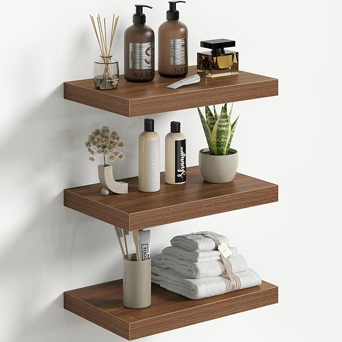 Fun Memories Floating Shelves for Wall 16 Inch Set of 3, Farmhouse Floating Shelves with Invisible Heavy Duty Bracket, 10 Inc