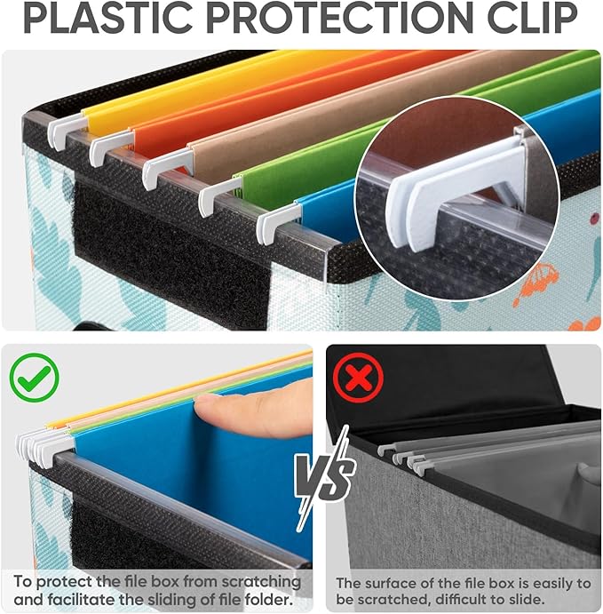 BALEINE File Organizer Box with Lid, Collapsible File Folder Organizer with Plastic Slide, Hanging File Folder Box for Office