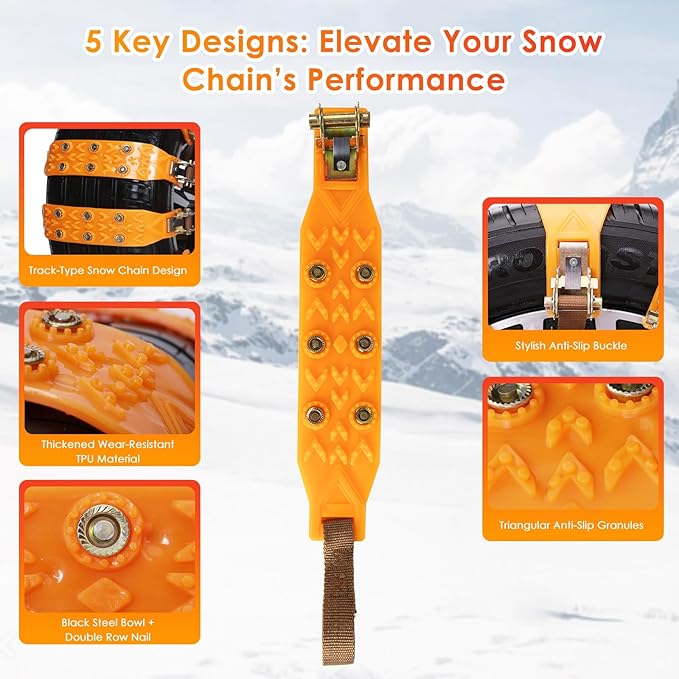Qoosea Universal Snow Chains 6Pcs Heavy-Duty Wide-Track Tire Chains for SUV & Car Thickened Wear-Resistant TPU Anti-Slip Chai