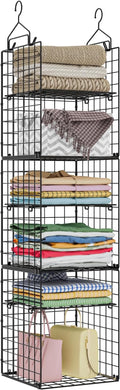 6-Tier Closet Hanging Organizer Shelves, Hanging Closet Organizer and Storage Bin with Adjustable Dividers, Metal & Foldable 