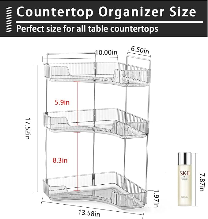 shuang qing 3-Tier Corner Bathroom Counter Organizer – Classic Storage Shelf for Makeup, Perfume & Toiletries, Space-Saving C