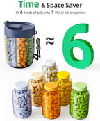 PULIV Large Supplement Organizer Bottle, Holds Plenty of 6 Various Vitamins in 1 Pill Dispenser with Anti-Mixing & Wide Openi