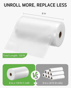 Syntus 8" x 150' Vacuum Sealer Bags for Food with Cutter, Vacuum Sealer Bags Roll Keeper BPA-free Heavy-duty Commercial Grade
