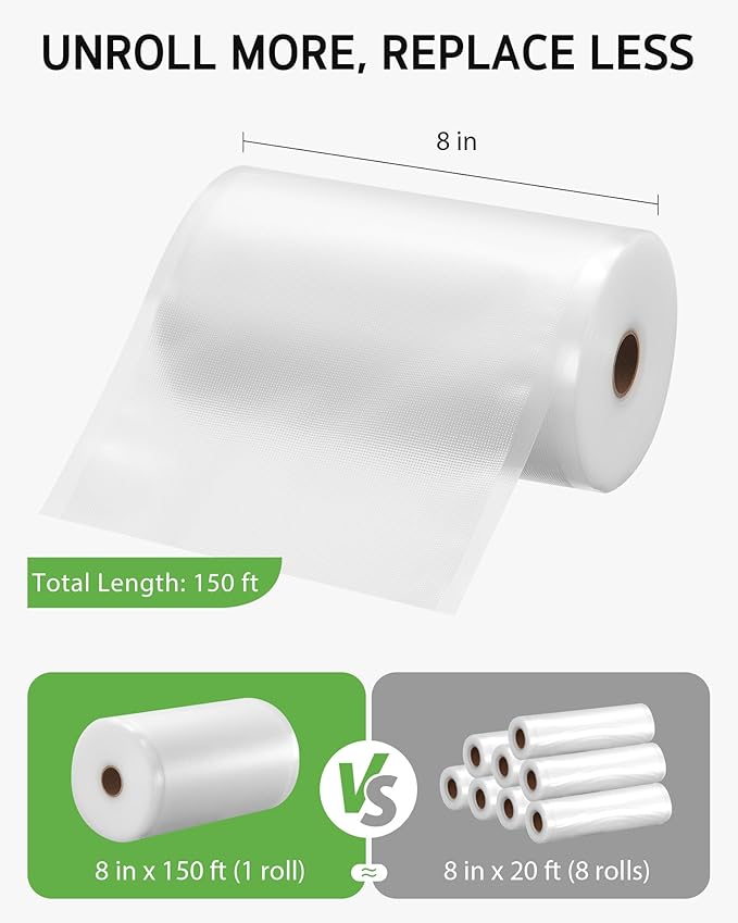 Syntus 8" x 150' Vacuum Sealer Bags for Food with Cutter, Vacuum Sealer Bags Roll Keeper BPA-free Heavy-duty Commercial Grade