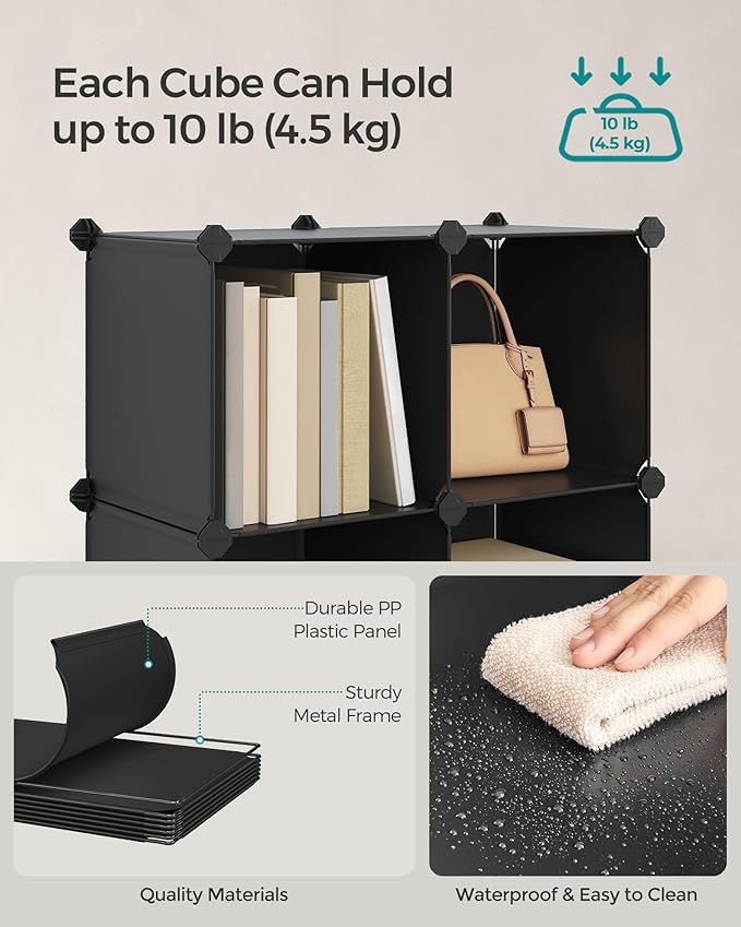 SONGMICS Cube Storage Organizer, Set of 16 Plastic Cubes, Closet Storage Shelves, DIY Plastic Closet Cabinet, Modular Bookcas