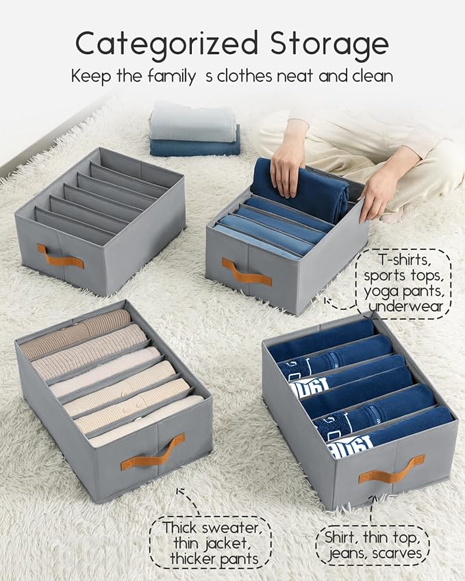 Homsorout Closet Organizers and Storage - Fabric Clothes Organizer with Handles, Foldable Jeans Organizer for Clothes, Drawer