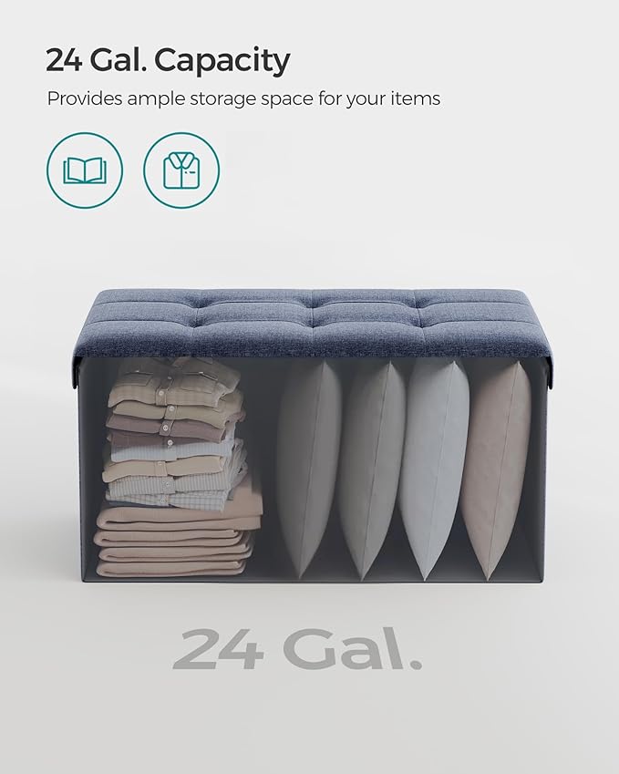 SONGMICS Mazie Collection - 30 Inches Folding Storage Ottoman Bench, Ottoman Foot Rest, End of Bed Bench, Storage Chest, Load