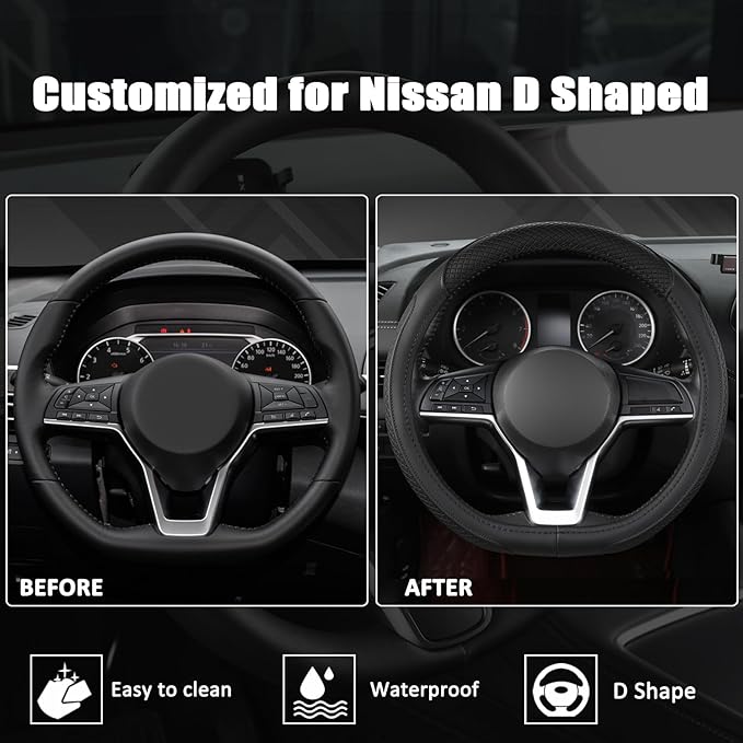 West Llama Customized Auto Car Steering Wheel Cover for Nissan,D Shaped Steering Wheel Cover for Rogue,Altima,Kicks (D-Shaped