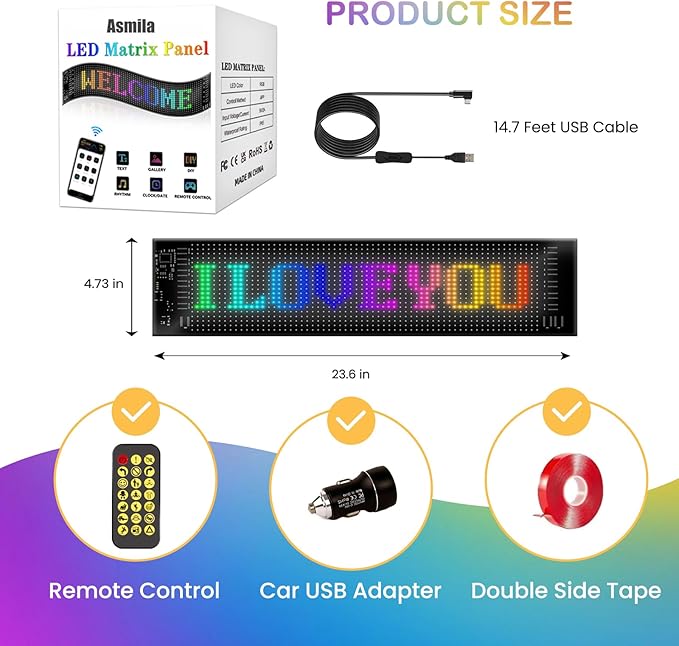 Devil Eyes Light for Windshield, 23.4"x4.7" Programmable Scrolling LED Signs with APP & Remote Control, Digital Customized Lighting Display, LED Eyes for Sports Cars, Golf Cart, Club Car, ATV & UTV