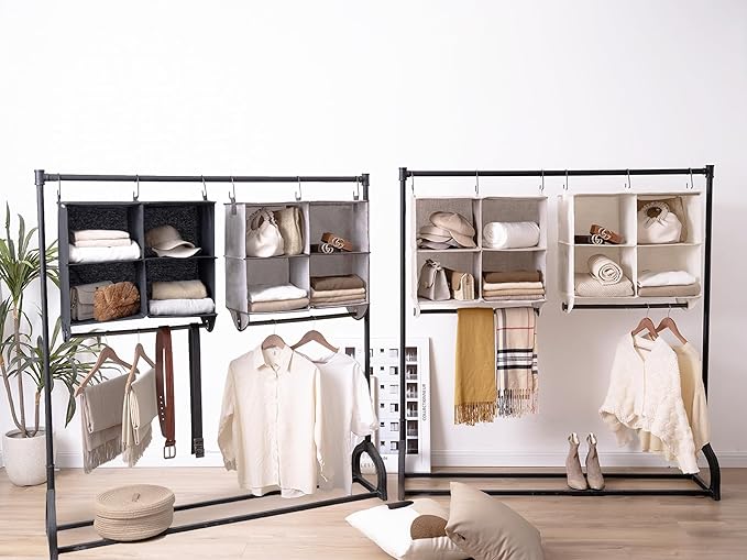 StorageWorks Hanging Closet Organizer with Metal Rod, 4-Section Closet Organizers and Storage, Collapsible Hanging Shelves fo