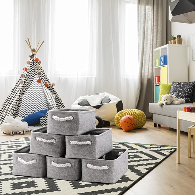 HNZIGE Small Baskets for Shelves(6pack) Fabric Storage Baskets, Empty Gift Baskets with Rope Handles, Decorative Foldable Sto