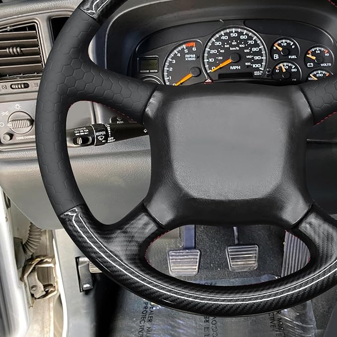 MEWANT Steering Wheel Wrap for Chevy Silverado 1500 Astro Blazer C/K Made of Shiny PU Carbon Fiber Embossed Faux Leather