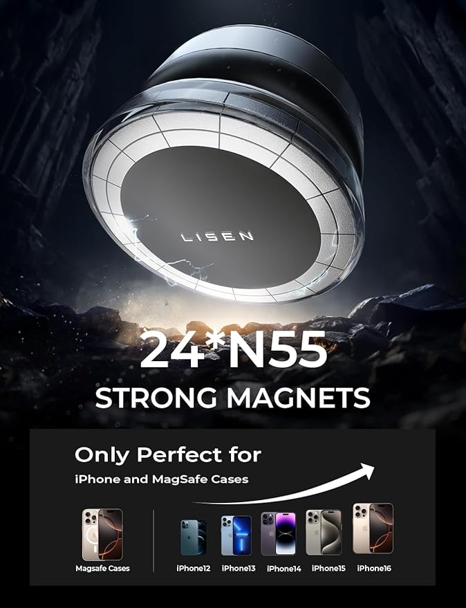 LISEN Suction Phone Mount, Content Creator Vlogging Portable Super Stable Electric Vacuum Magnetic Phone Holder, 360 Adjustable Travel Multi-Scene TikTok for iPhone 17 Pro Max Air 16e 16 15 Kits