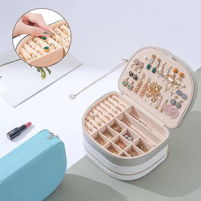 ProCase Travel Size Jewelry Box, Large Portable Seashell-Shaped Jewelry Case, 2 Layer Jewelry Organizer in PU Leather for Wom