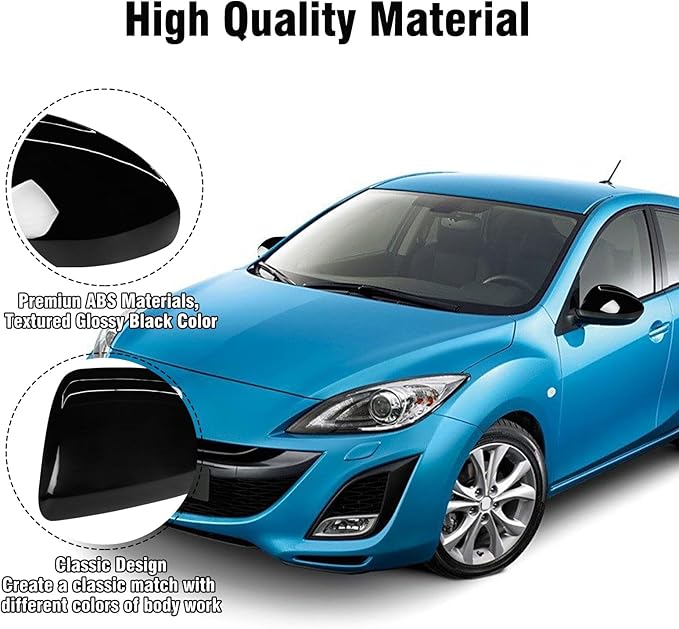 Compatible with Mazda 2/Mazda 3 2010-2013 Left Driver Side Mirror Cap Cover, Door Rearview Left Side View Mirror Cover Replacement for Mazda, Glossy Black