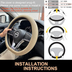 PINCTROT D Shaped Nappa Leather Steering Wheel Cover, Slim Fit No Bulk Design, One Piece Leather with Breathable Perforation,
