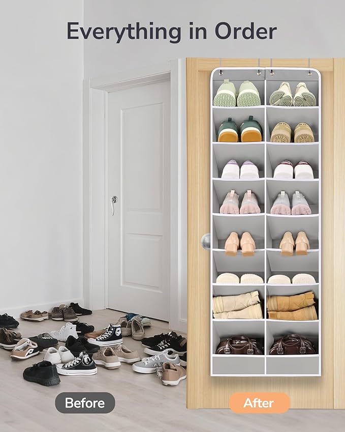 ULG Over The Door Shoe Organizer with 16 Large Pockets, Hanging Shoe Rack for Closet Door, Space Saving Shoe Storage for Boot