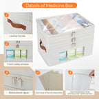 3-Tier Medicine Organizer for Cabinet, Foldable Medicine Storage Box with Clear Cover and Leather Handle, Empty First Aid Kit