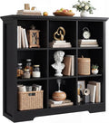 Aheaplus Wooden 9-Cube Storage Organizer with Charging Ports, Modern Cube Bookcase with Base, 4-Tier Floor Standing Open Cubb