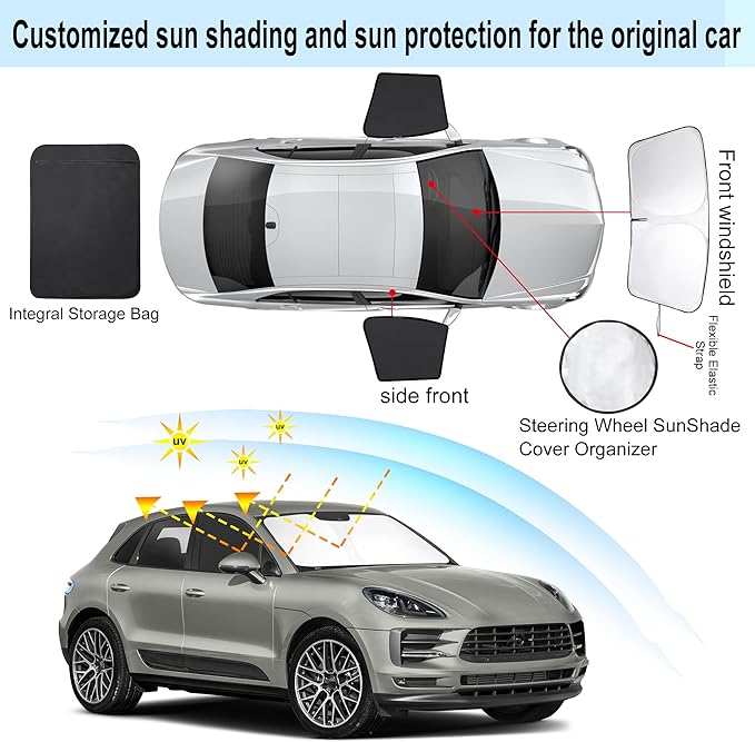 3PCS Car Window Shades Front Windshield Sun Shade Foldable Window Shade Custom Fit for 2014-2019 Porsche Ma-can Accessories Car Shades for Front Windows Anti-UV Rays Block Heat