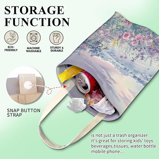 Car Trash Can, Cute Car Trash Bag, Hanging Car Organizer and Storage Bag, Trash Bin for Car Accessories, Vehicle, Travelling, Camping Watercolor Purple Flower