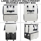 Large Reusable Grocery Bag On Wheels, 130L Foldable Rolling Tote with 5 Wheels, Multiple Pockets, Zippered Top & Heavy Duty Handle, Lightweight Shopping Cart for Groceries, Travel, Beige