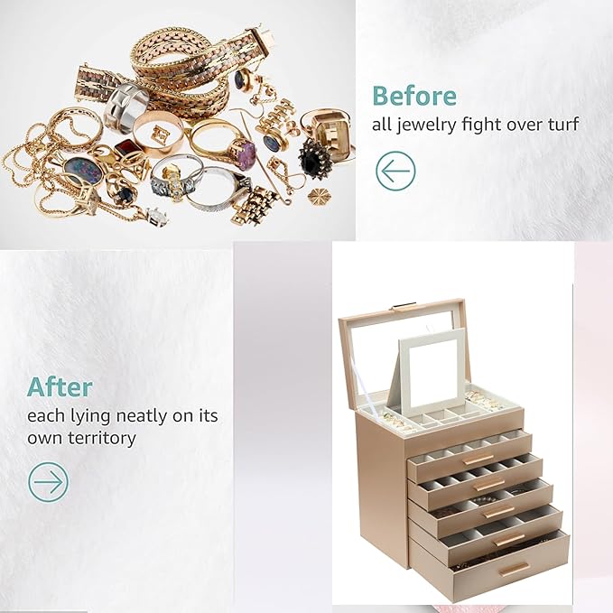BOOVO Jewelry Boxes for Women, White and Black 6 Layer Large Jewelry Box for Necklace, Bracelet, Earrings, Rings Storage, Jew