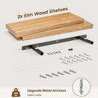 Elm Floating Shelves for Wall Decor, Rustic Solid Wood Shevles Wall Mounted with Invisible Bracket for Living Room Bathroom B