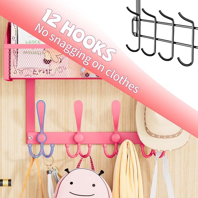 Kaiferty Over The Door Hooks Organizer, Coat Rack Over The Door Storage Hanger Towel Rack, Back of Door Storage Organizer for