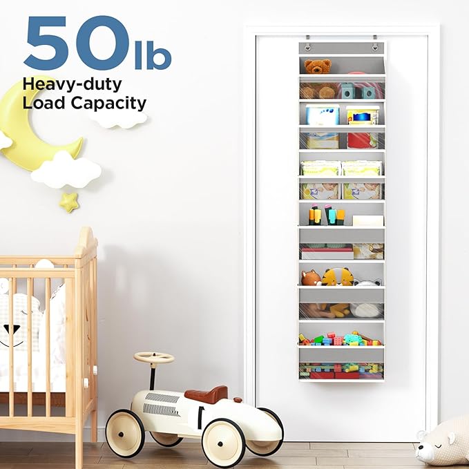 Mefirt Over The Door Organizer, 6 Shelf Door Hanging Organizers with 6 Large Capacity Pockets, Behind Door Storage Hanging Sh