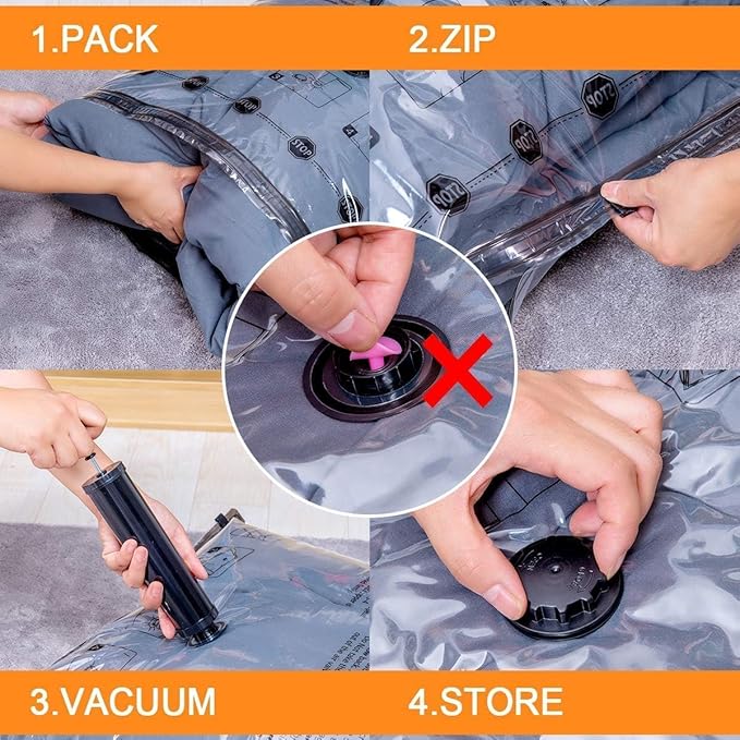 GONGSHI Vacuum Storage Bags, Space Saver Bags for Clothing,Blankets,Comforters, Pillows, Clothes,Travel,10 Large-EPUMP