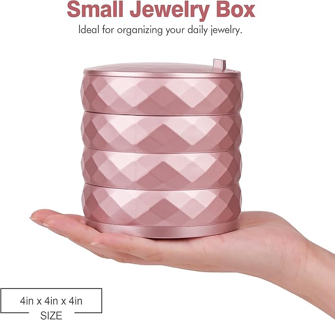 CONBOLA Travel Jewelry Case Box, Small Jewelry Organizer Earring Holder for Women, 5-Layer Rotating Jewelry Storage Tray with
