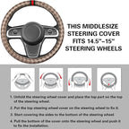 5PCS Steering Wheel Cover, with 2 Headrests, 2 Seat Belt Covers - Universal Fit for 14.5-15" Steering Wheel, Enhances Driving Experience - Perfect for Women (Beige)