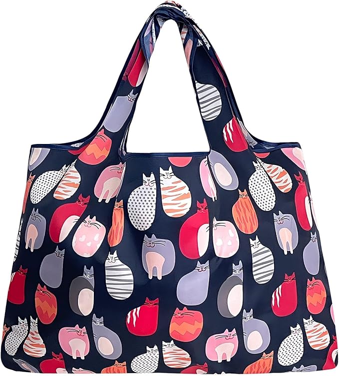 allydrew Large Foldable Tote Nylon Reusable Grocery Bags, 6 Pack