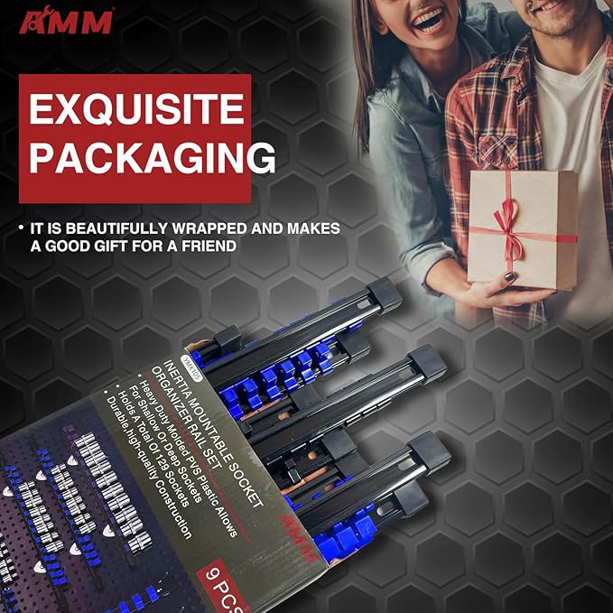 AMM 9-Piece Socket Organizer, 1/2 inch, 3/8 inch and 1/4 inch Drive ABS Tools-Blue Socket Holder,Heavy Duty Socket Racks, Pre