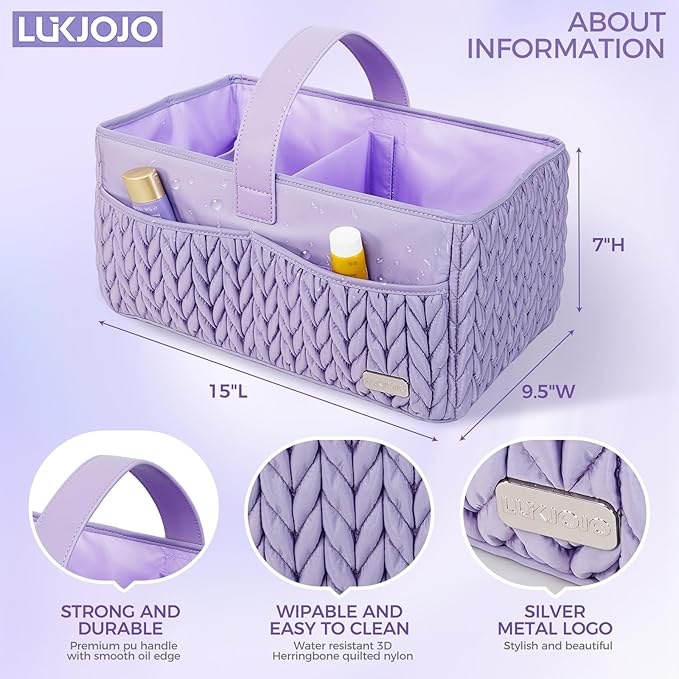 Luxurious Baby Diaper Caddy, Nursery Storage Basket for Newborn Boy and Girl, Travel Baby Basket for Diapers Baby Wipes, Orga