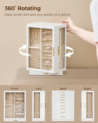 Glimmloop 360° Rotating Jewelry Box with 9 Drawers, Spacious Vertical Jewelry Organizer with Glass Window, Jewelry Storage Ca