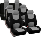 FH Group Three Row Full Set - 7 Seater All Purpose Flat Cloth Built-in Seat Belt Car Seat Cover- Universal Fit for Cars Truck