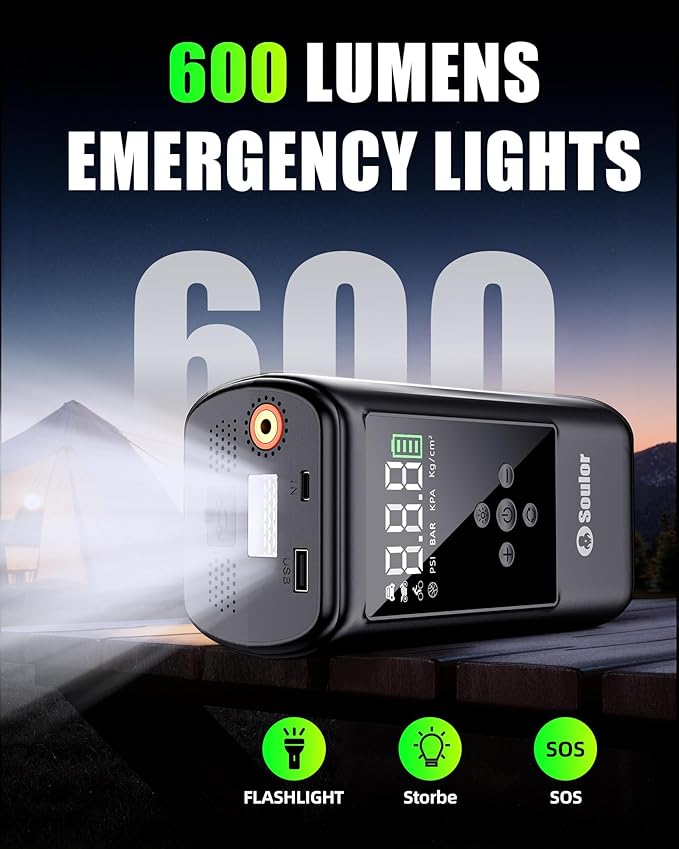 6000A Car Battery Jump Starter with 160 PSI Air Compressor, Battery Jumper Starter Tire Inflator Portable, Battery