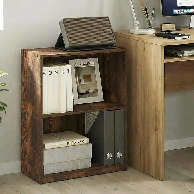 Furinno Gruen Book Shelf, 2-Tier Small Bookshelf, Bookcase with Open Shelf, 9.3 x 21.8 x 27, for Organization and Storage, fo