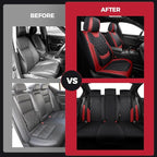 FREESOO Black Red Car Seat Covers Full Set - Faux Nappa Leather Seat Covers for Cars, Breathable Waterproof Front Seats with 
