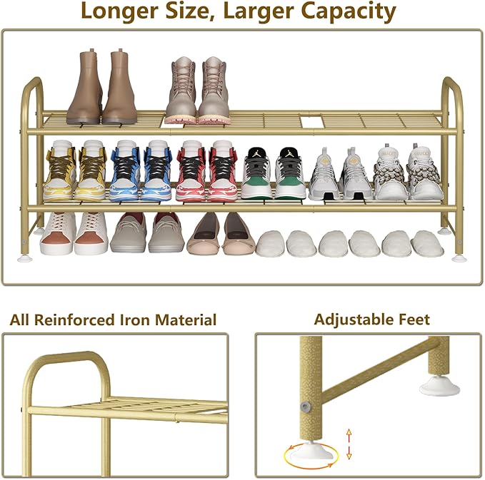 LINZINAR Shoe Rack Long 2 Tier Shoe Storage Organizer Metal Wide Shoe Shelf for Closet Entryway Bedroom 18 Paris Large Capaci