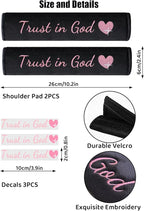 2 Pack Car Seatbelt Covers with 3 PCS Trust in God Rearview Mirror Stickers，Soft Seatbelt Cushion，All Season Pink Christian Car Accessories for Women