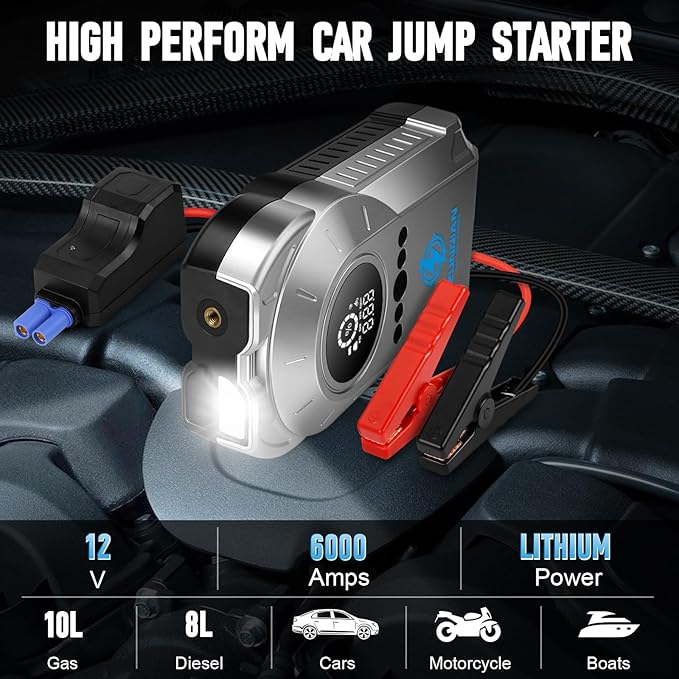 Jump Starter with Air Compressor, 3000A 150PSI Car Battery Jump Starter Portable for Up to 10L Gas 8L Diesel Engine, 12V Car